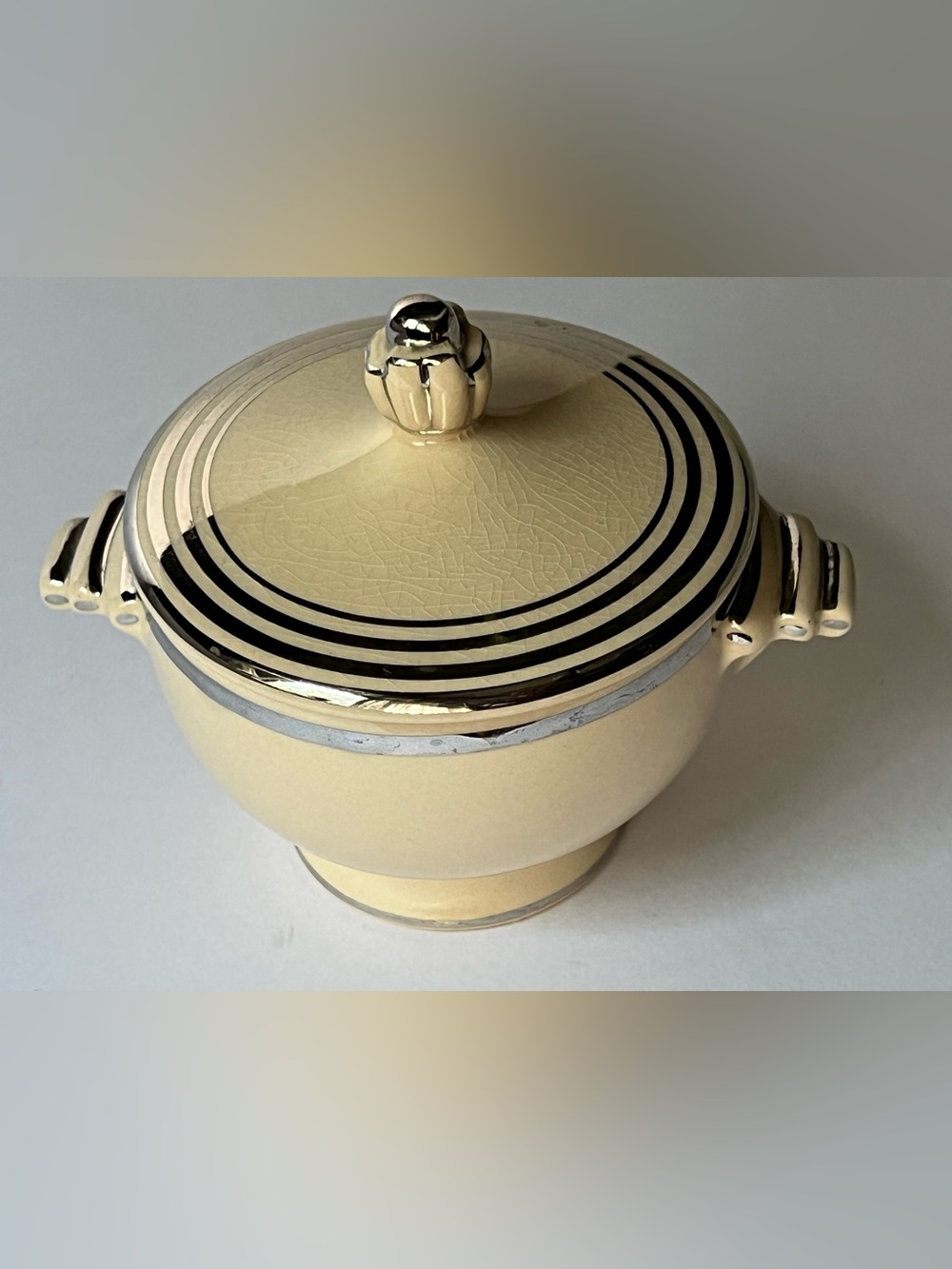 Vintage Leigh Potters, USA, Art Deco Covered Sugar Bowl